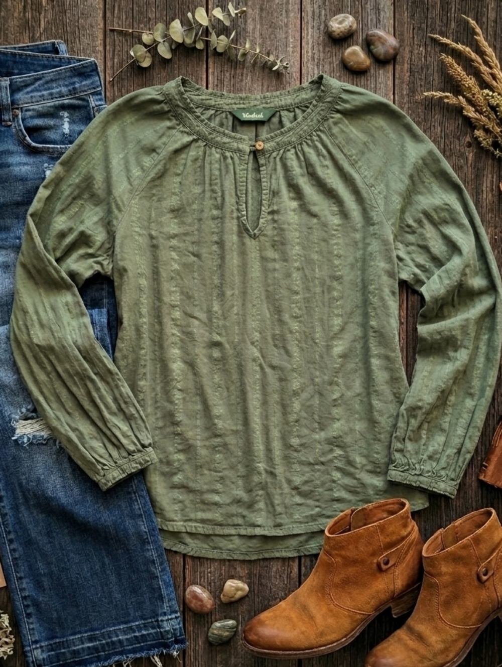 Woolrich | Boho Light Weight Keyhole Peasant Longsleeve 100% Cotton Blouse Sz Sm